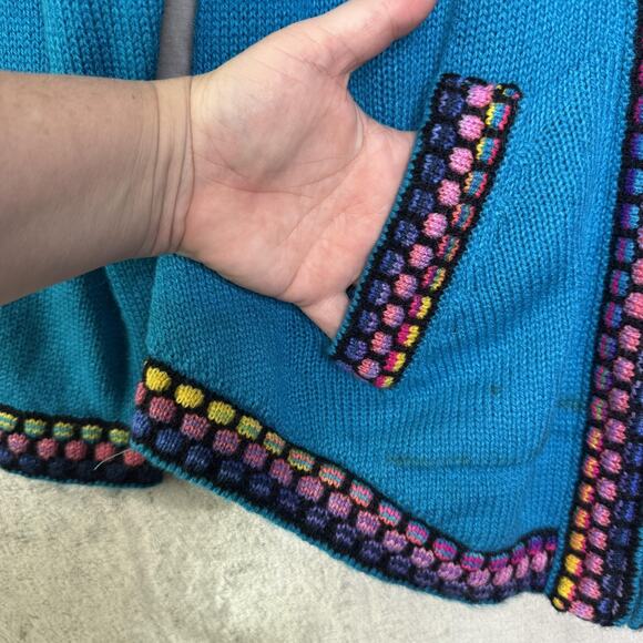 Alpaca Connection Sweater Womens Medium Blue Hooded Zip Llama Knit Cardigan - Picture 4 of 10